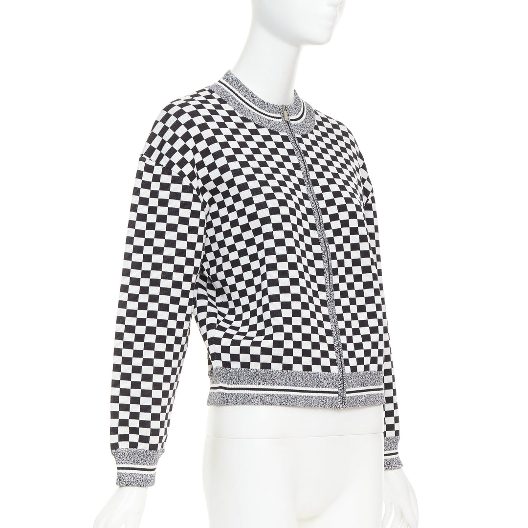 CHRISTIAN DIOR 2018 J'ADior black checkered silk cotton zip up jacket FR38 M