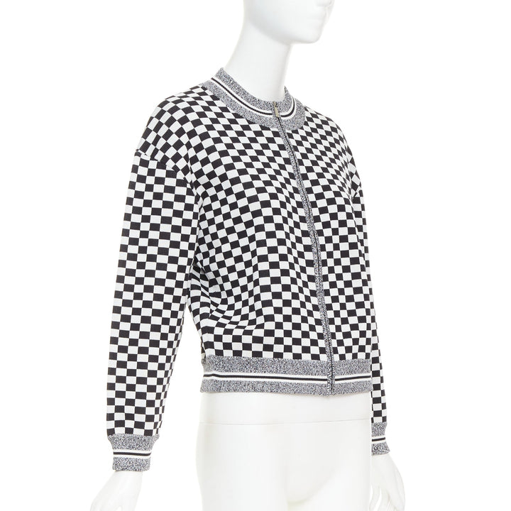 CHRISTIAN DIOR 2018 J'ADior black checkered silk cotton zip up jacket FR38 M