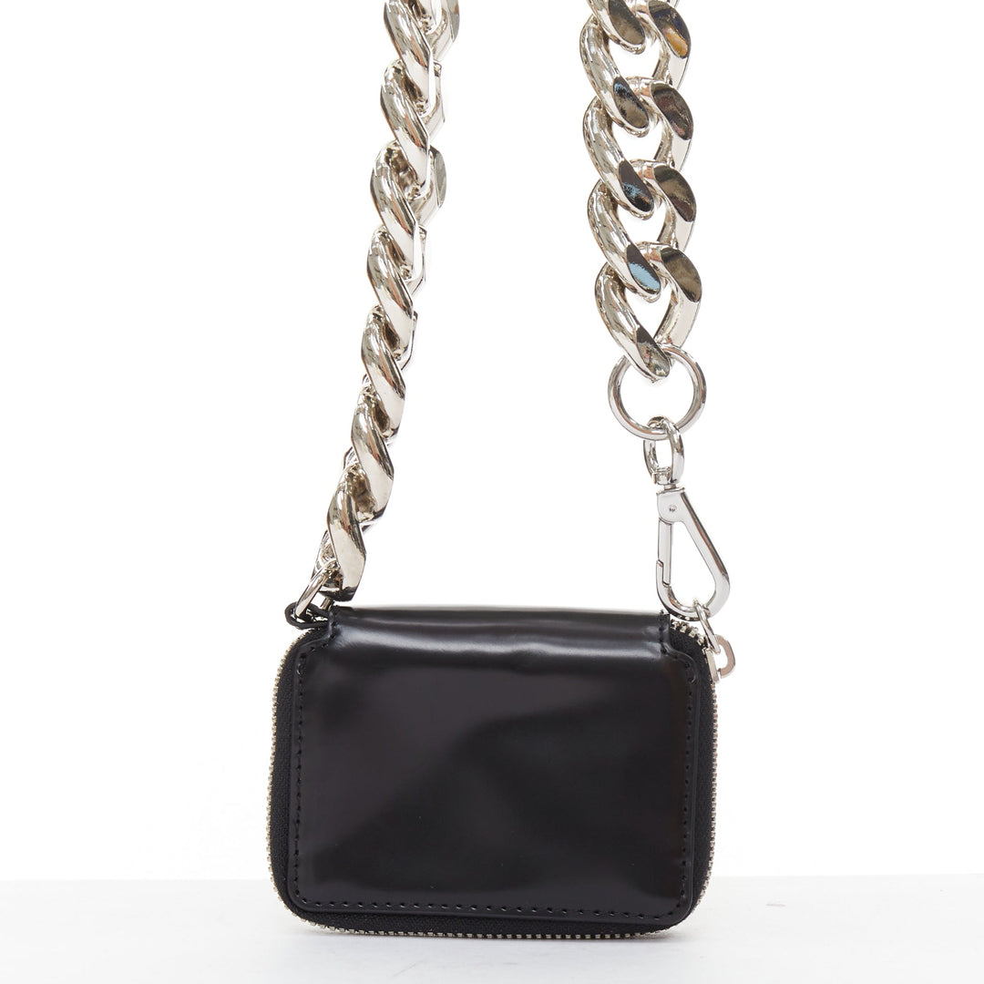 KARA Bike Chain Wallet black leather silver chunky chain micro crossbody bag