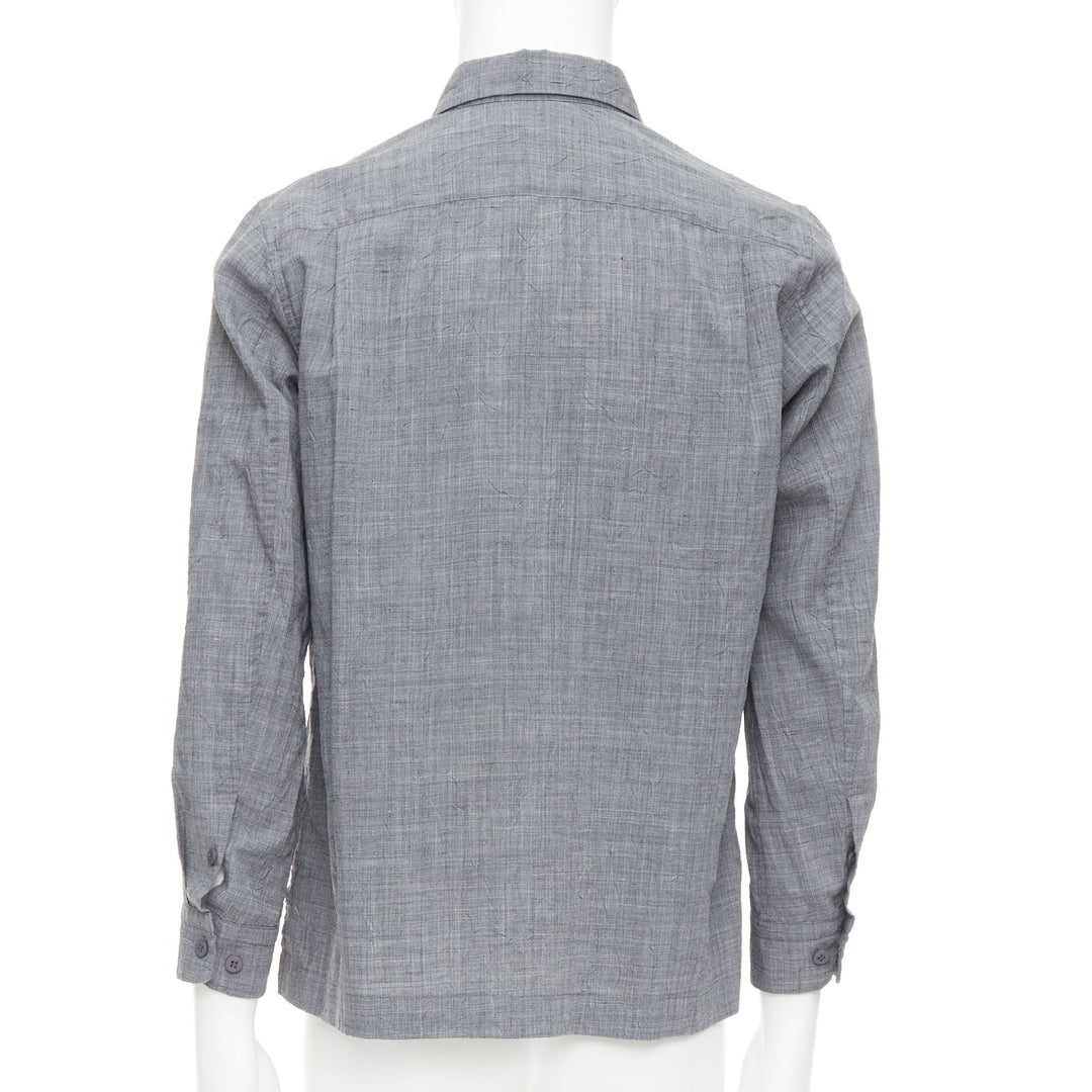 ISSEY MIYAKE MEN grey polyester ramie crinkled shirt top JP1 S