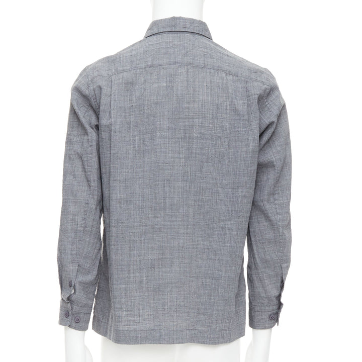 ISSEY MIYAKE MEN grey polyester ramie crinkled shirt top JP1 S