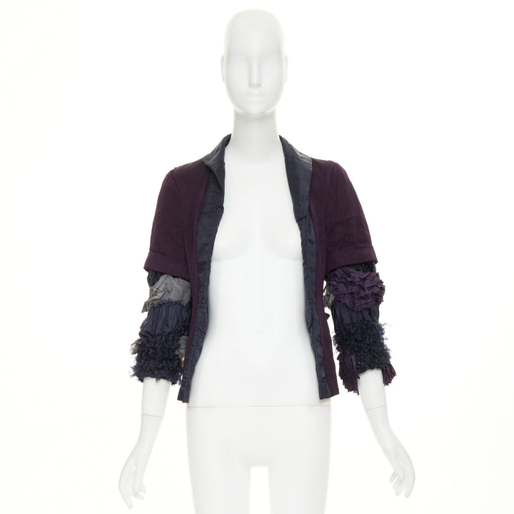 COMME DES GARCONS 1999 Vintage Reversible navy ruffle sleeve nylon crop jacket M