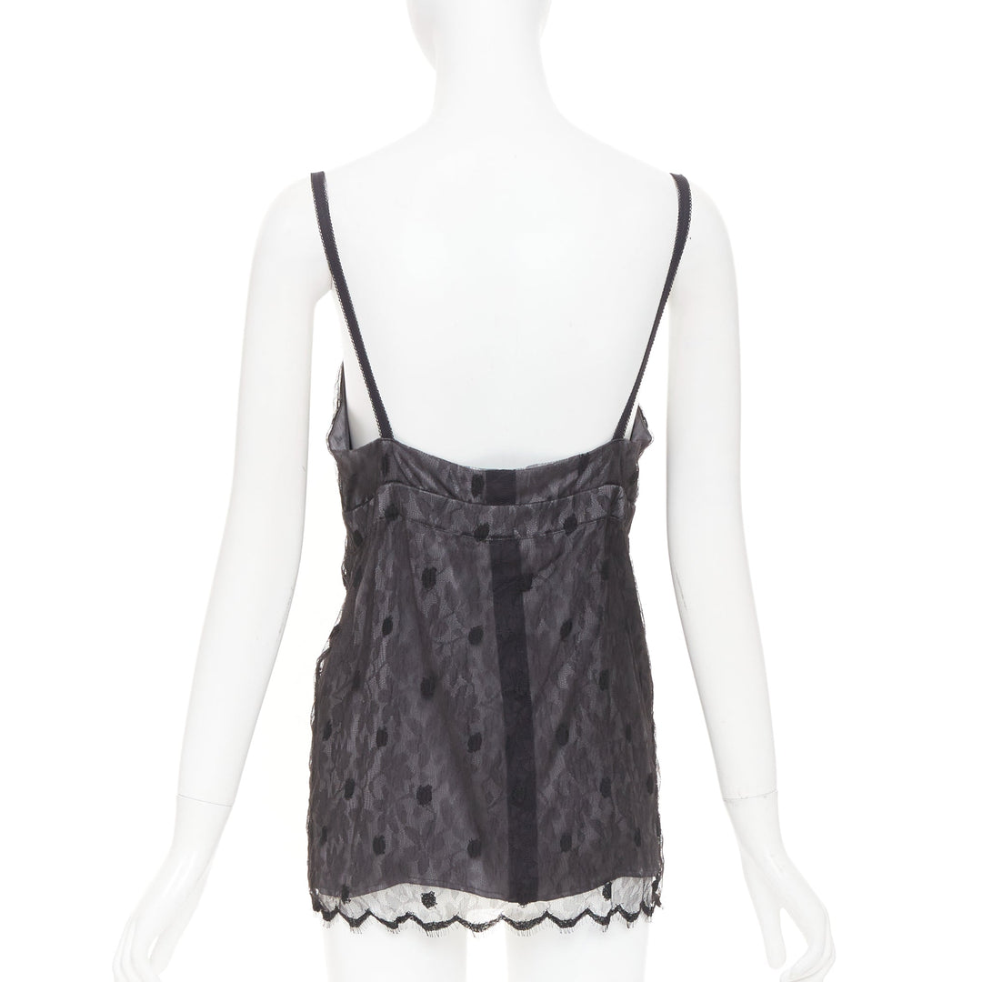 JOHN GALLIANO Vintage Joyce grey floral lace polka dot trim silk camisole top S