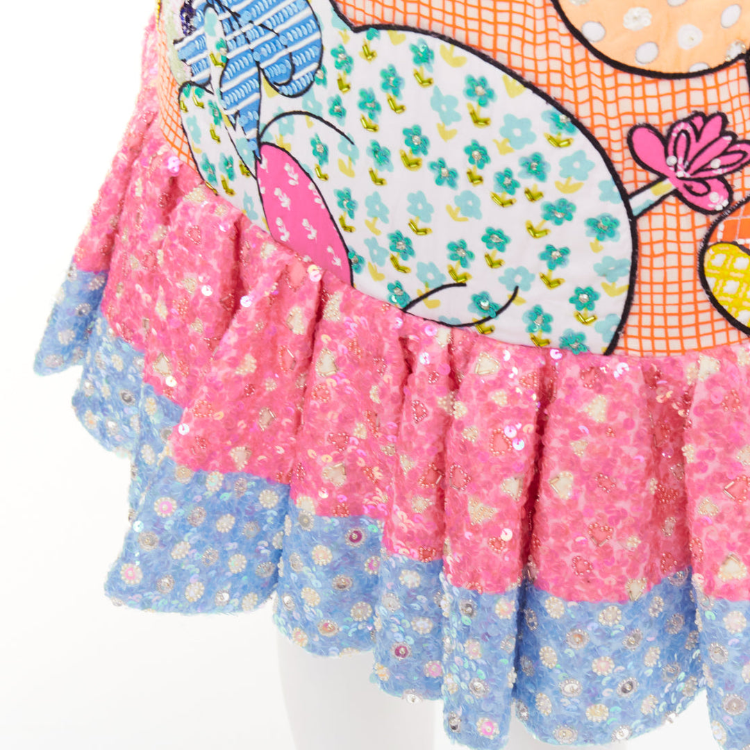 MOSCHINO COUTURE! 2022 Runway Calico Animals pink sequinned beaded dress IT40 S