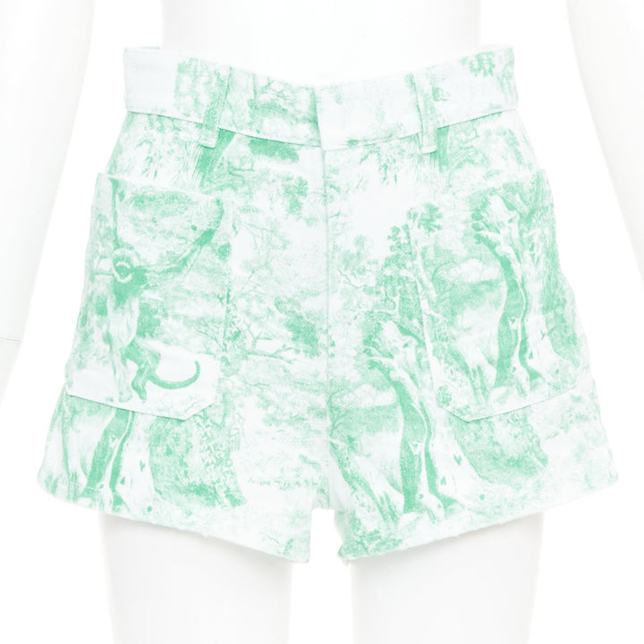 DIOR 2024 Dioriviera mint green Toile de Jouy Sauvage denim shorts FR34 XS