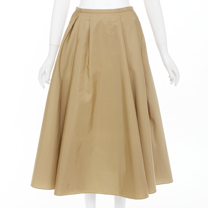 ROCHAS tan beige taffeta flared pleated front high waist aline midi skirt IT40 S