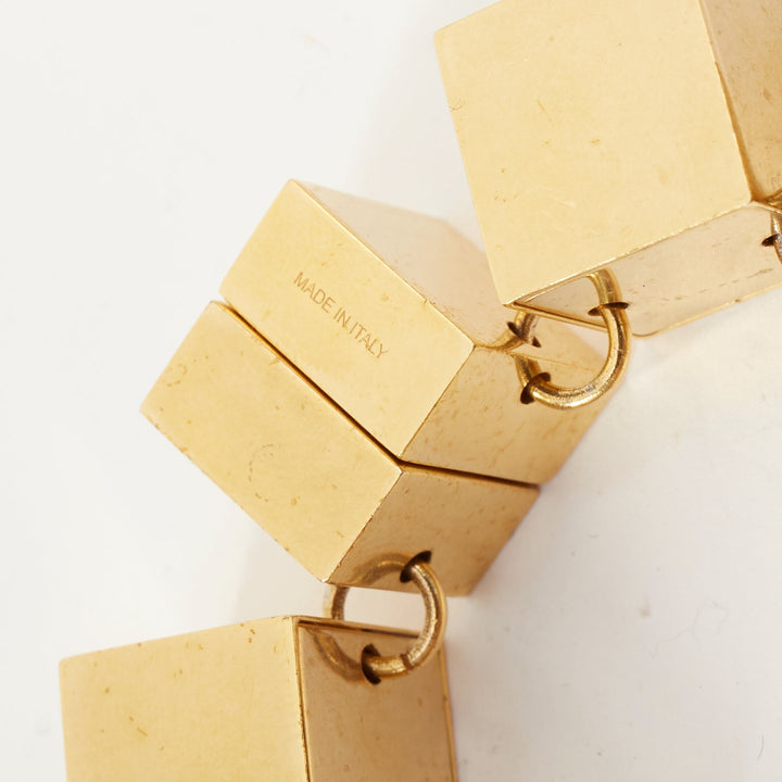 CELINE Phoebe Philo antique gold 3D cube geometric link chain bracelet