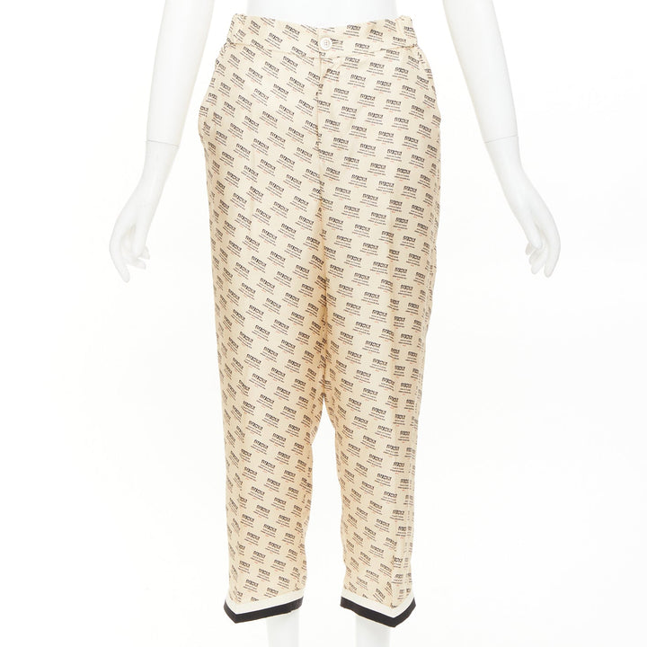 GUCCI  2017 100% silk beige invite stamp logo monogram pajama pants IT38 XS