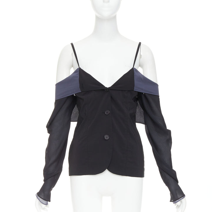 DOLCE GABBANA Vintage black grey cold off shoulder spaghetti button top