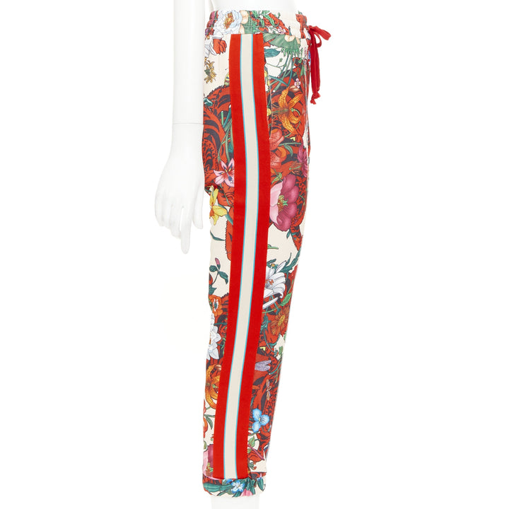 GUCCI 2018 red multicolor Flora Tiger logo web tape trackpants XS