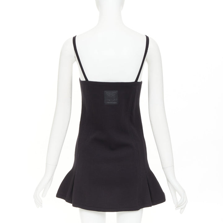 rare CHANEL 04P Sports Vintage CC logo black fleece flared pinafore dress FR36 S