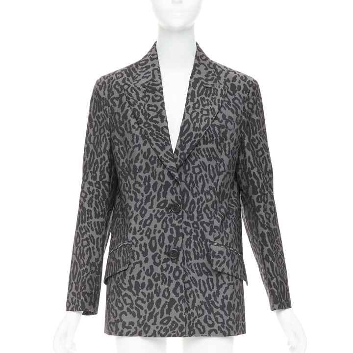 MIU MIU 2019 grey virgin wool mohair leopard logo back blazer jacket IT36 XXS