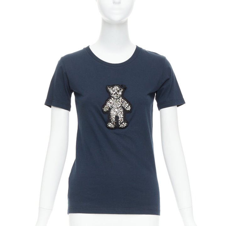 PRADA 2008 black crystal embellished teddy bear tshirt S