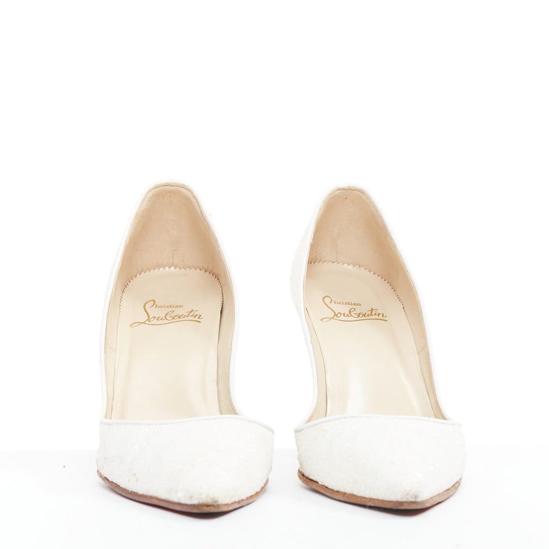 CHRISTIAN LOUBOUTIN pearl white course glitter pointy toes stiletto pumps EU37