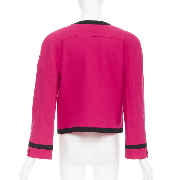 VALENTINO Vintage Miss V 1980's fuschia wool black bow cropped blazer IT44 L