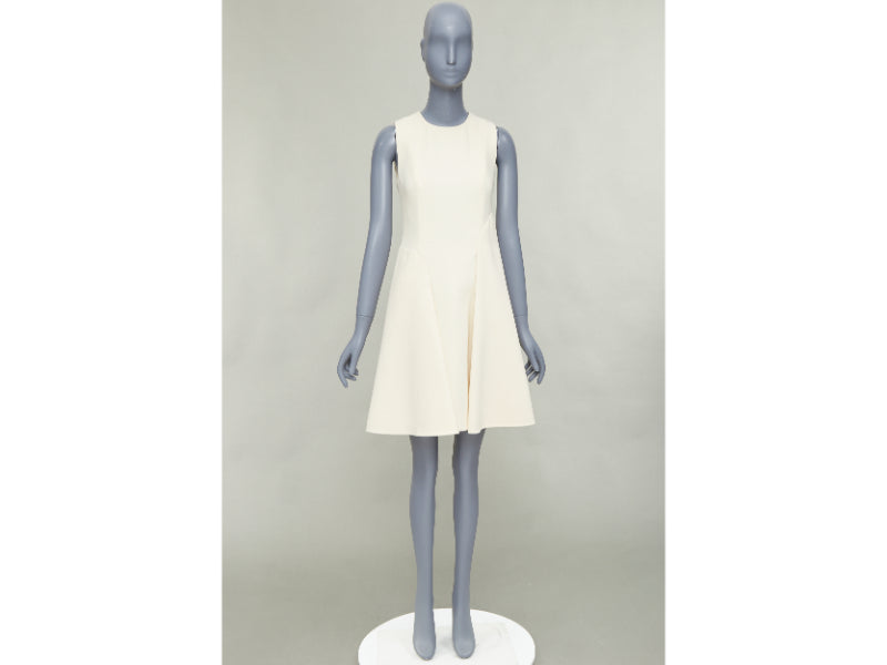 MARNI cream wool curved hip seam pleated crew knee shift dress IT38 XS