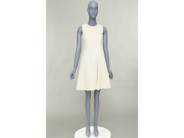 MARNI cream wool curved hip seam pleated crew knee shift dress IT38 XS