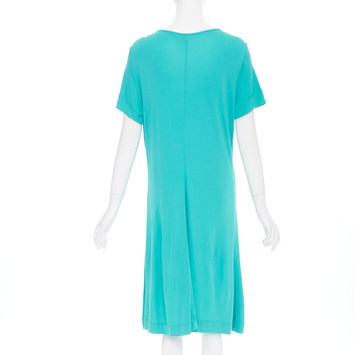 ESCADA Vintage ruched bust turquoise short sleeve beaded jersey dress FR44 XL
