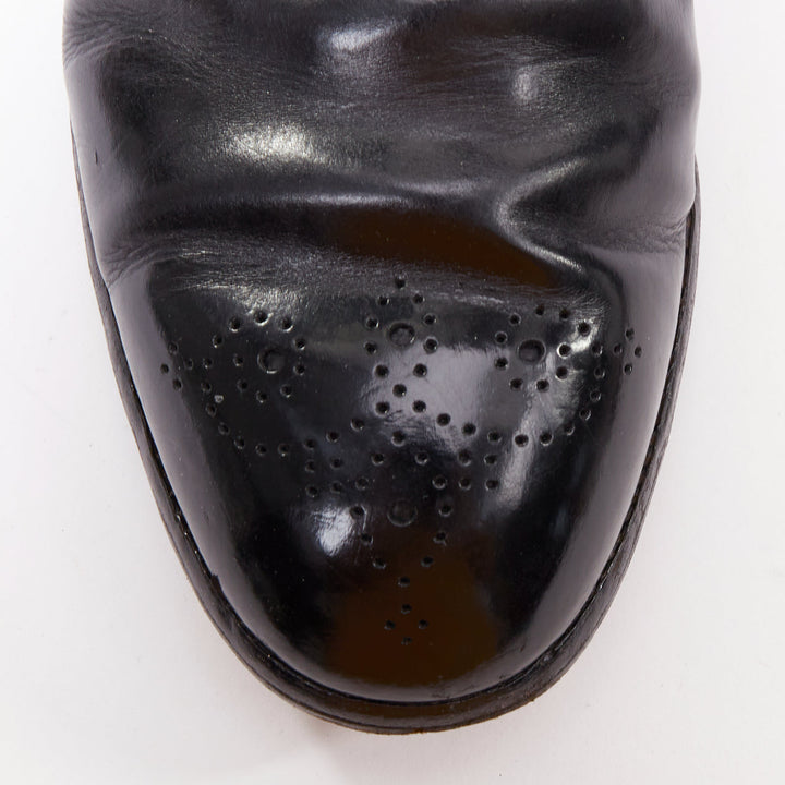 DOLCE GABBANA black hard leather perforated toe brogue loafers UK7 EU41
