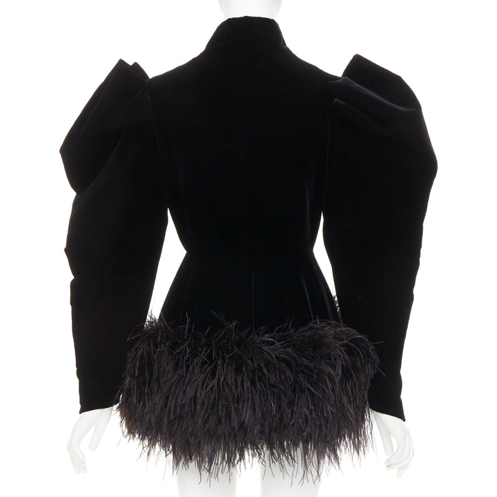 ALEXANDRE VAUTHIER COUTURE SS2022 Runway black velvet feather puff coat dress