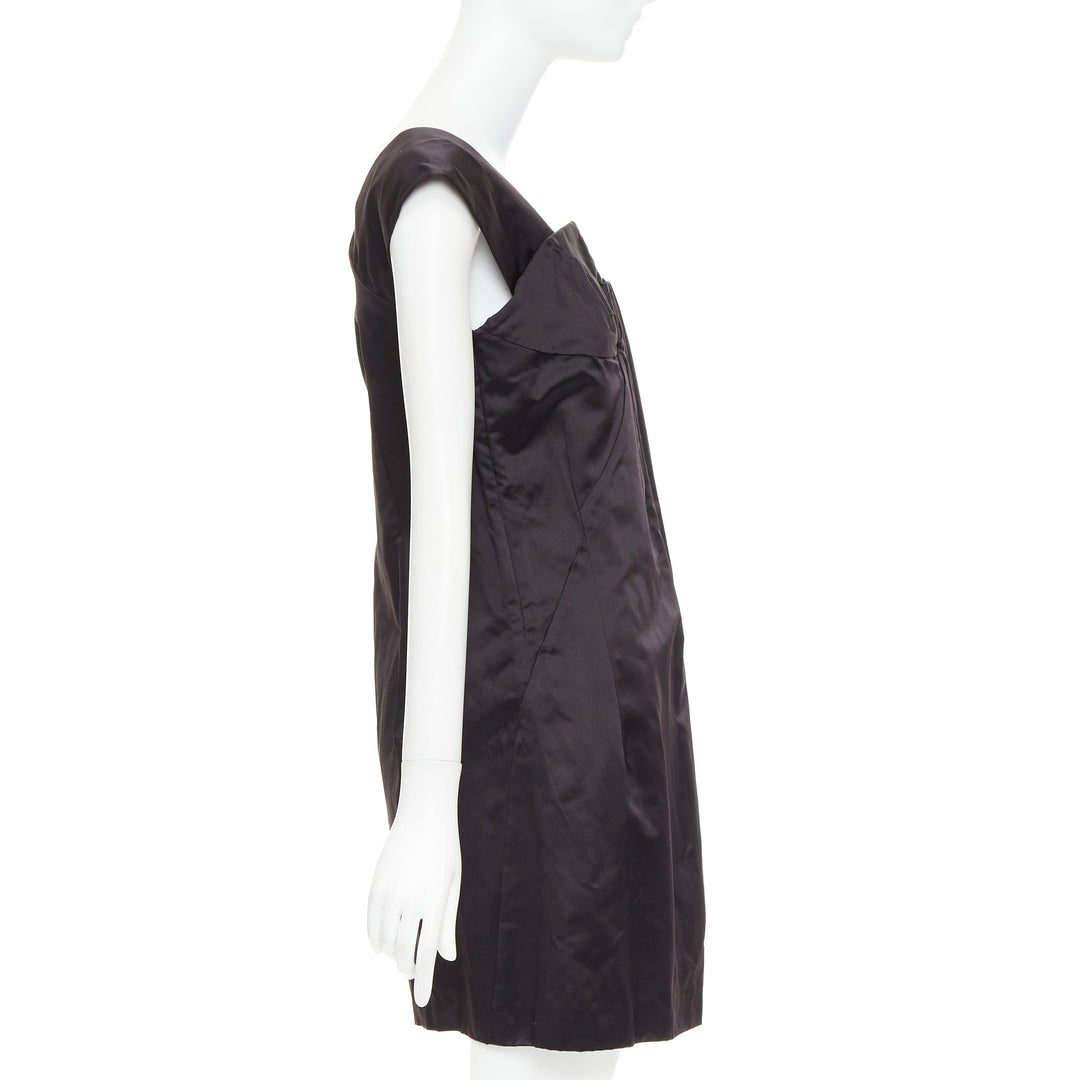 MIU MIU 2009 black silk satin bow top pleated mini dress IT44 L