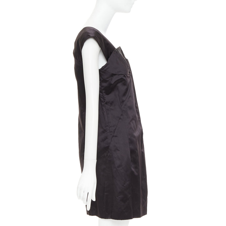 MIU MIU 2009 black silk satin bow top pleated mini dress IT44 L