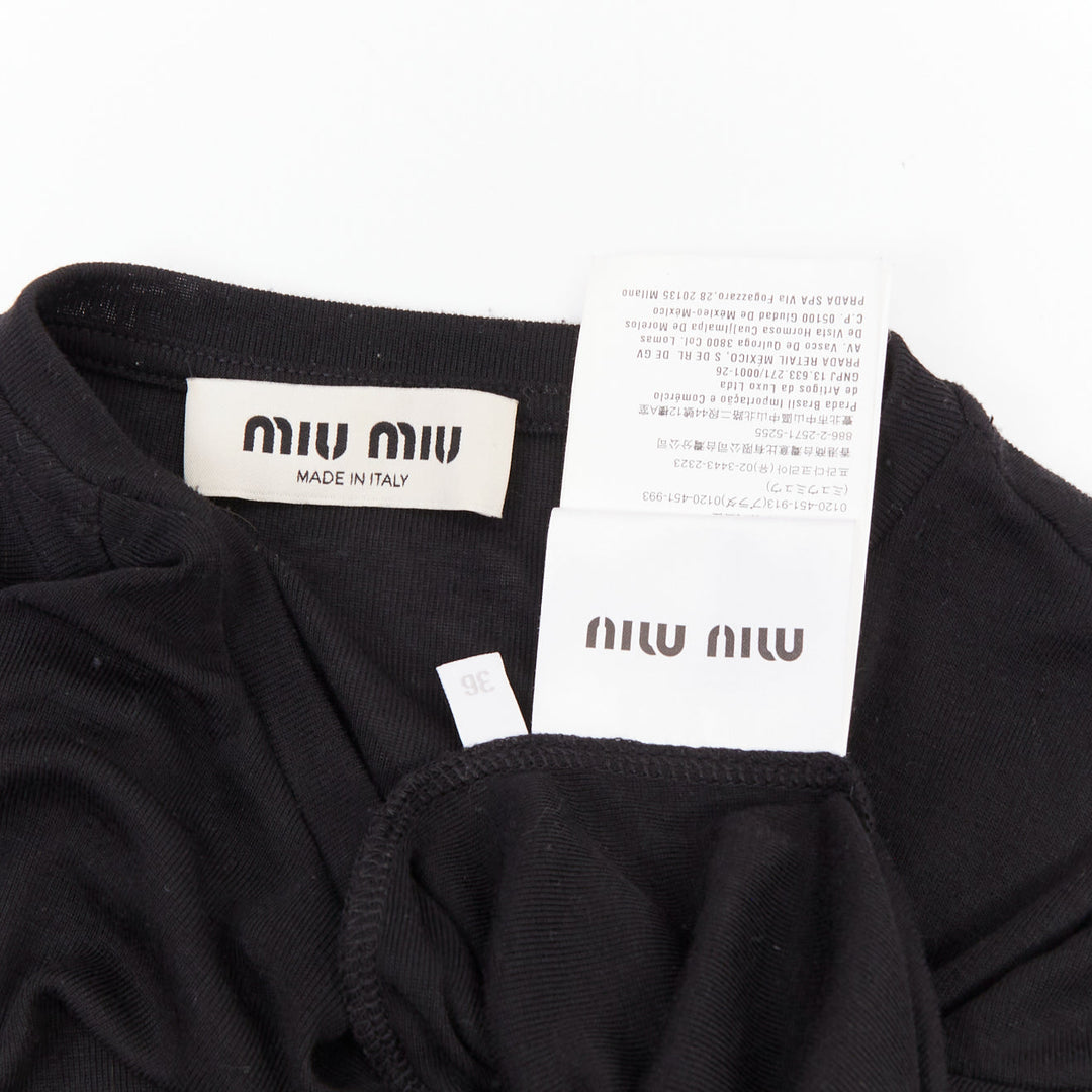 MIU MIU 2022 black white logo tab crew neck long sleeve tshirt dress IT36 XXS