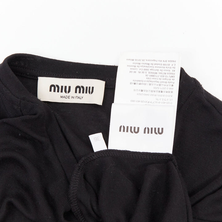 MIU MIU 2022 black white logo tab crew neck long sleeve tshirt dress IT36 XXS