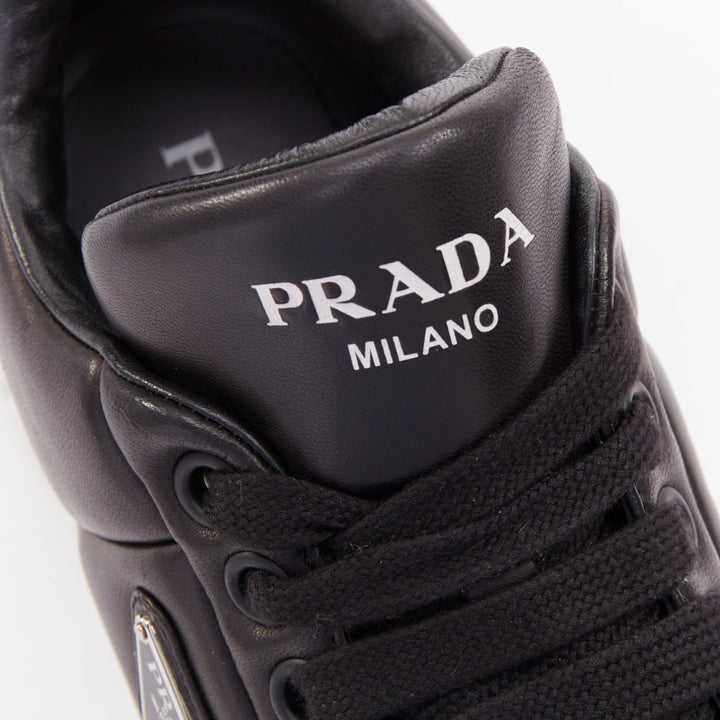 PRADA Padded Nappa Leather low top silver triangle logo chunky sneakers UK8.5