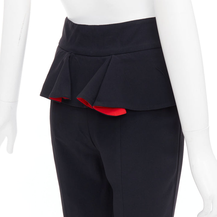 ALEXANDER MCQUEEN 2013 black red lined peplum cropped trousers IT40 S