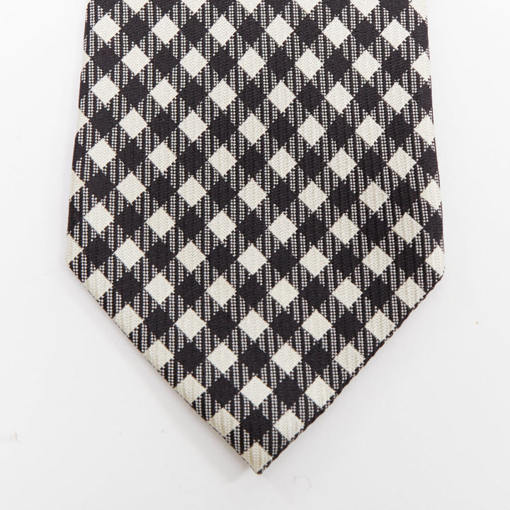 TOM FORD 100% silk black white checkered weave dress tie