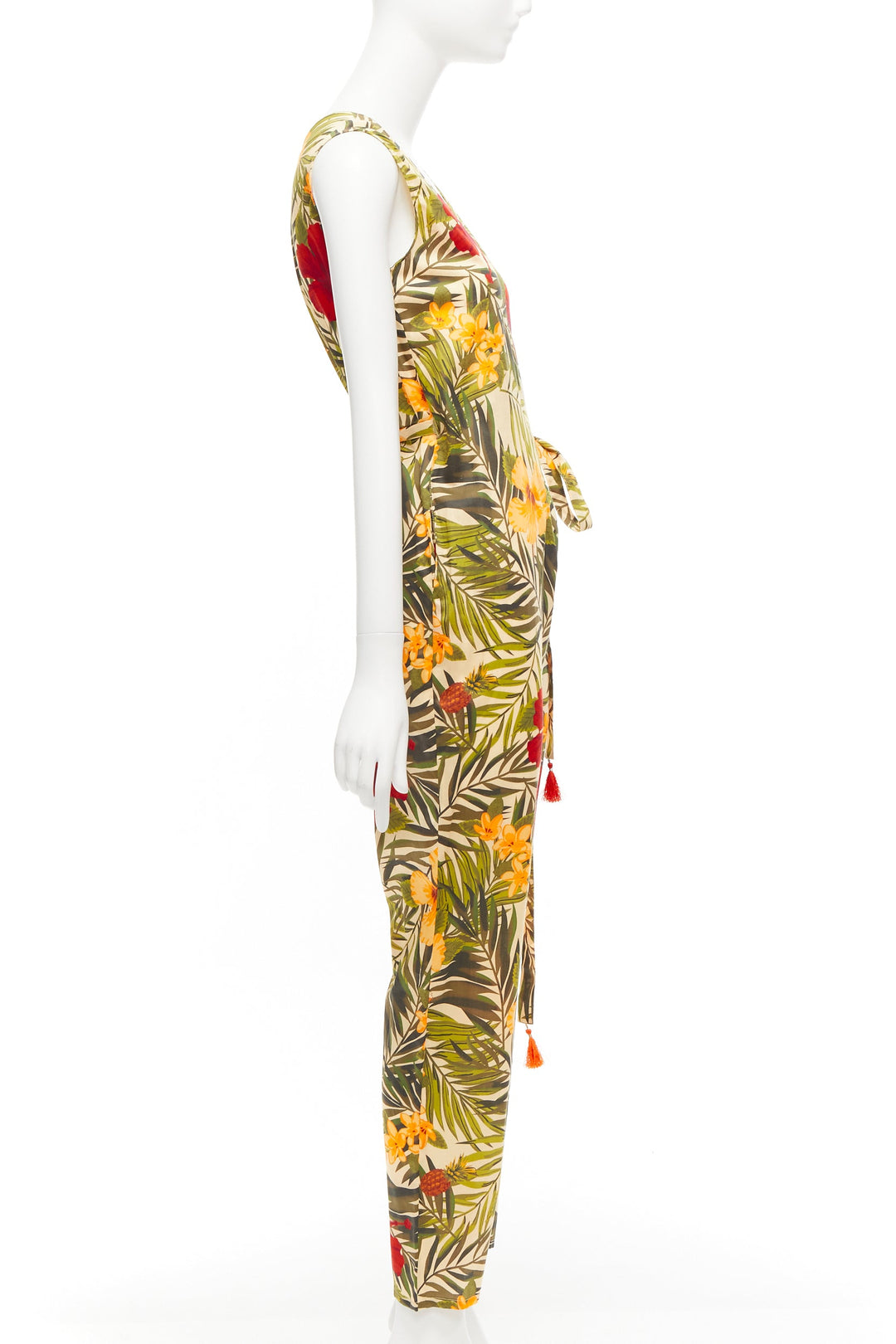 MIGUELINA red yellow green tropical floral print wrap jumpsuit XS
