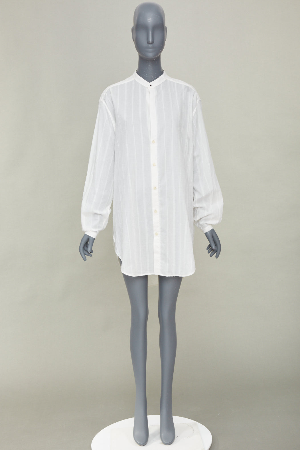 SAINT LAURENT 2017 crinkled striped tonal white cotton long tunic shirt FR38 M
