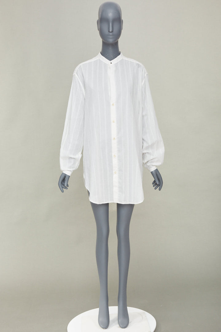 SAINT LAURENT 2017 crinkled striped tonal white cotton long tunic shirt FR38 M
