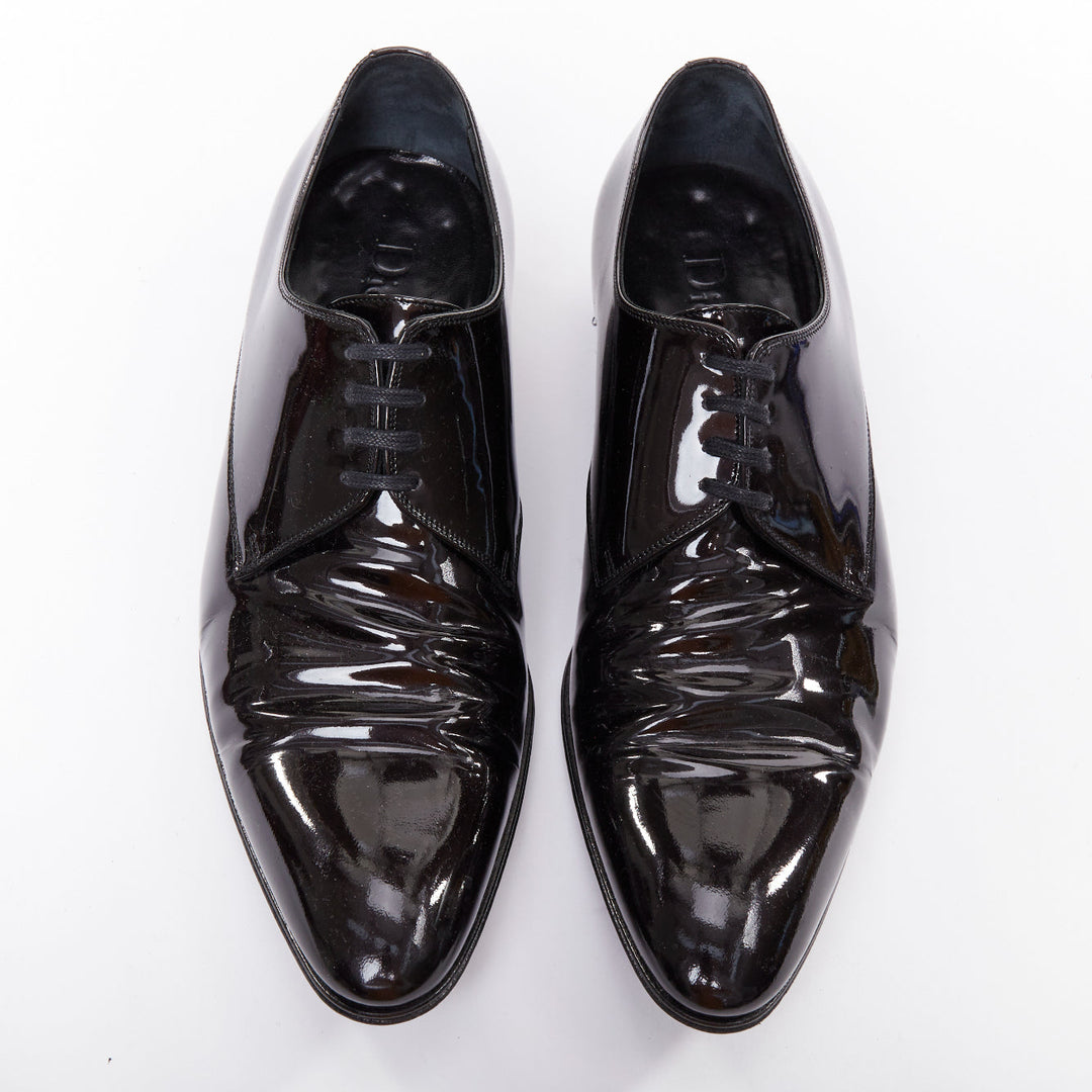 DIOR HOMME black patent leather lace up classic brogue dress shoes EU40.5