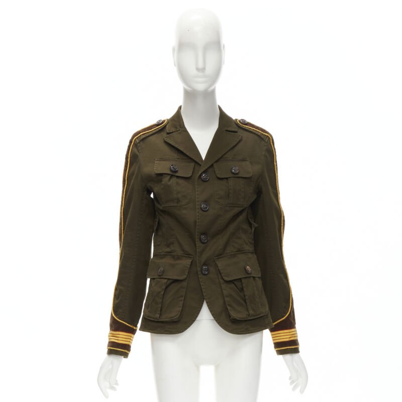 DSQUARED2 2021 green cotton military officer corduroy  utility jacket IT36 XS