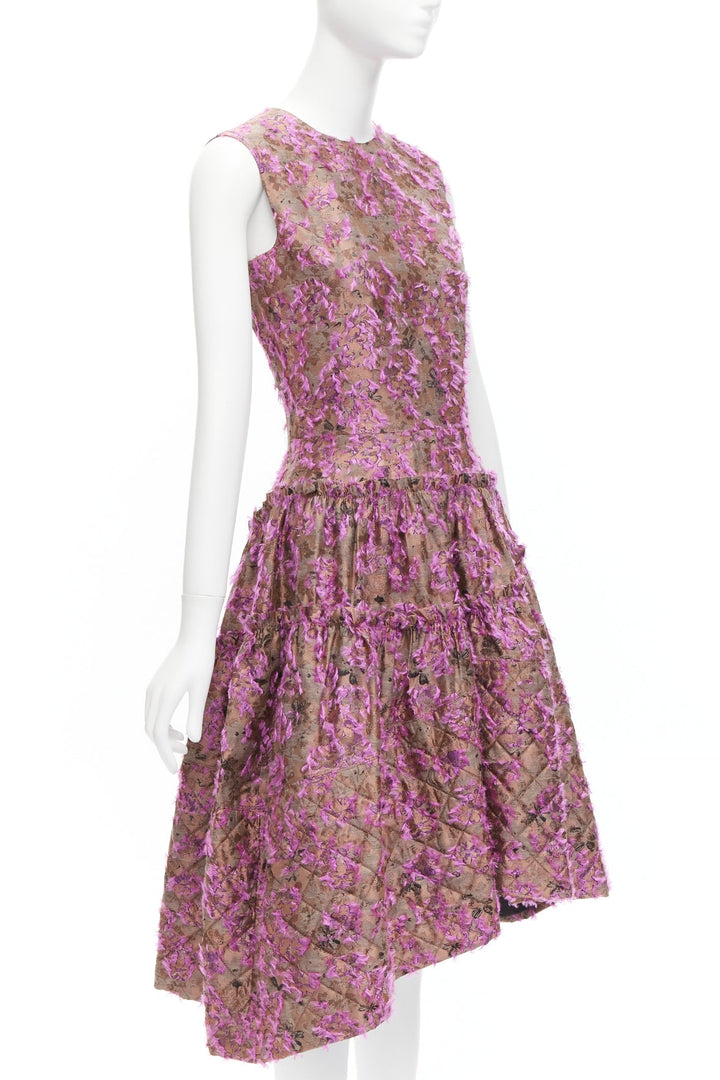 ANAIS JOURDEN pink brown floral cloque jacquard dropped waist dress FR38 M