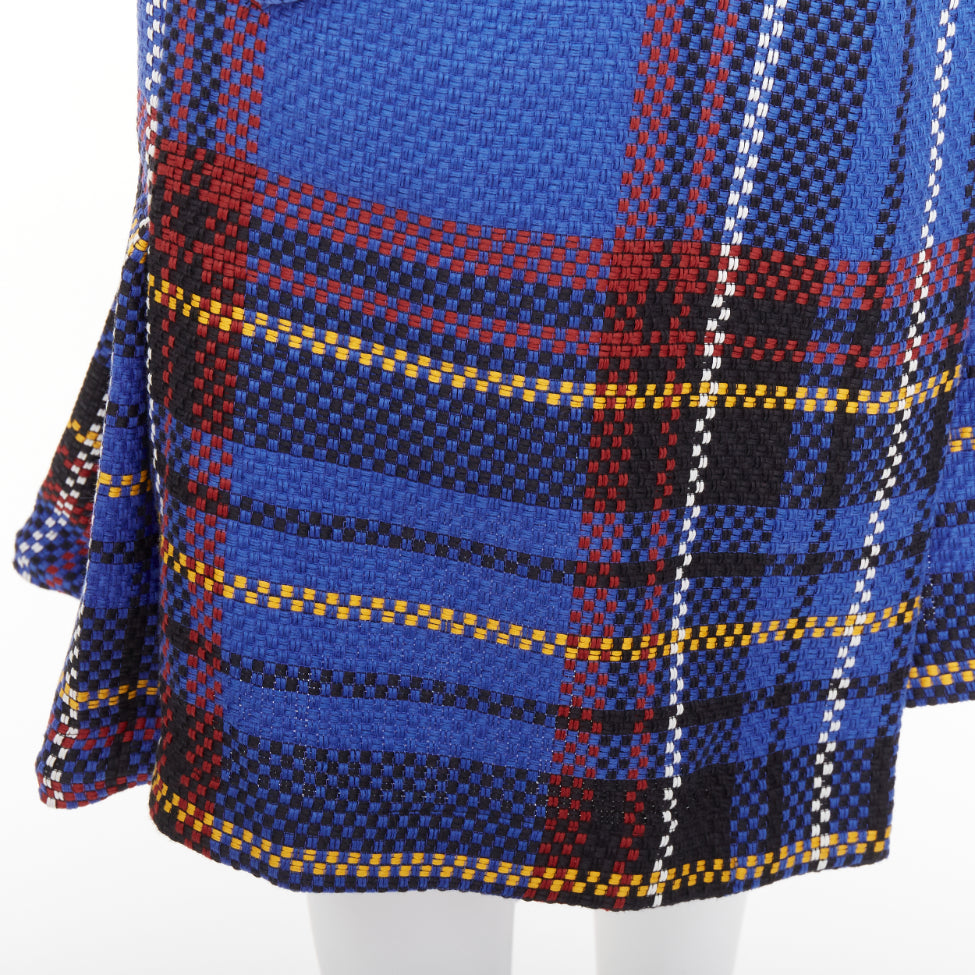 SACAI 2017 blue plaid check cotton blend leather buckle wrap kilt skirt JP2 M