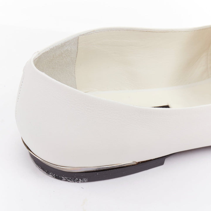 PROENZA SCHOULER white smooth leather signature silver embellishment flats EU39