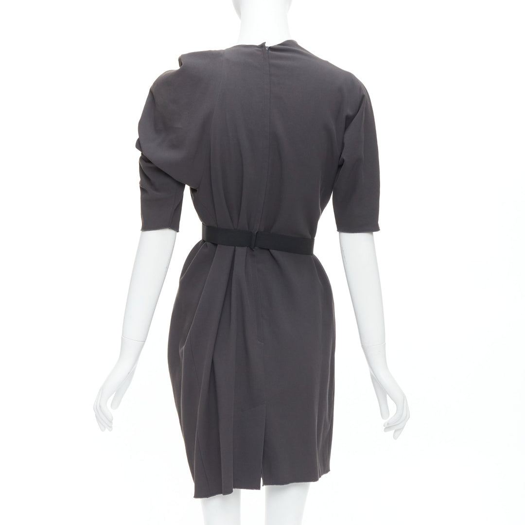 LANVIN 2009 grey asymmetric draped gathered belted dress FR34 XS