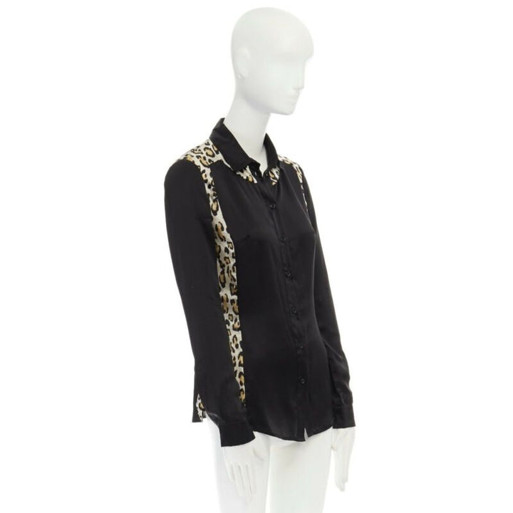 JUST CAVALLI 100% silk black leopard  button front shirt IT40 S