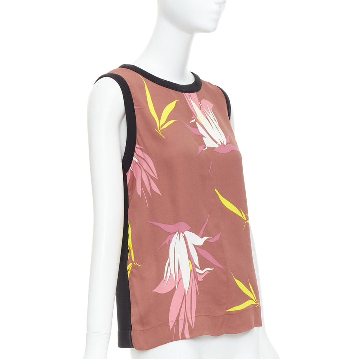 MARNI brown black cotton blend tropical floral print tank top IT40 S