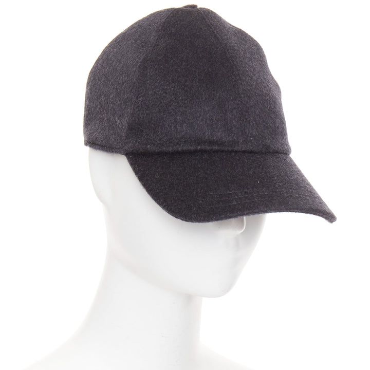 THE ROW Caspian 100% cashmere dark grey 5 panel curved brim Baseball Cap