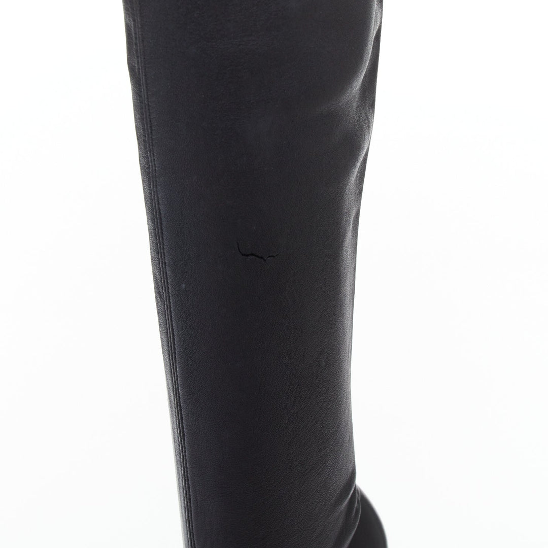 BALENCIAGA 2008 Runway smooth black leather horn cone heel platform boots EU37.5
