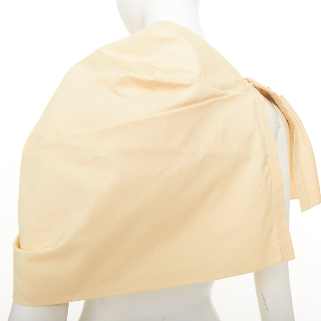 JIL SANDER 2021 pastel yellow cotton silk knot detail wrap short cape IT34 XXS