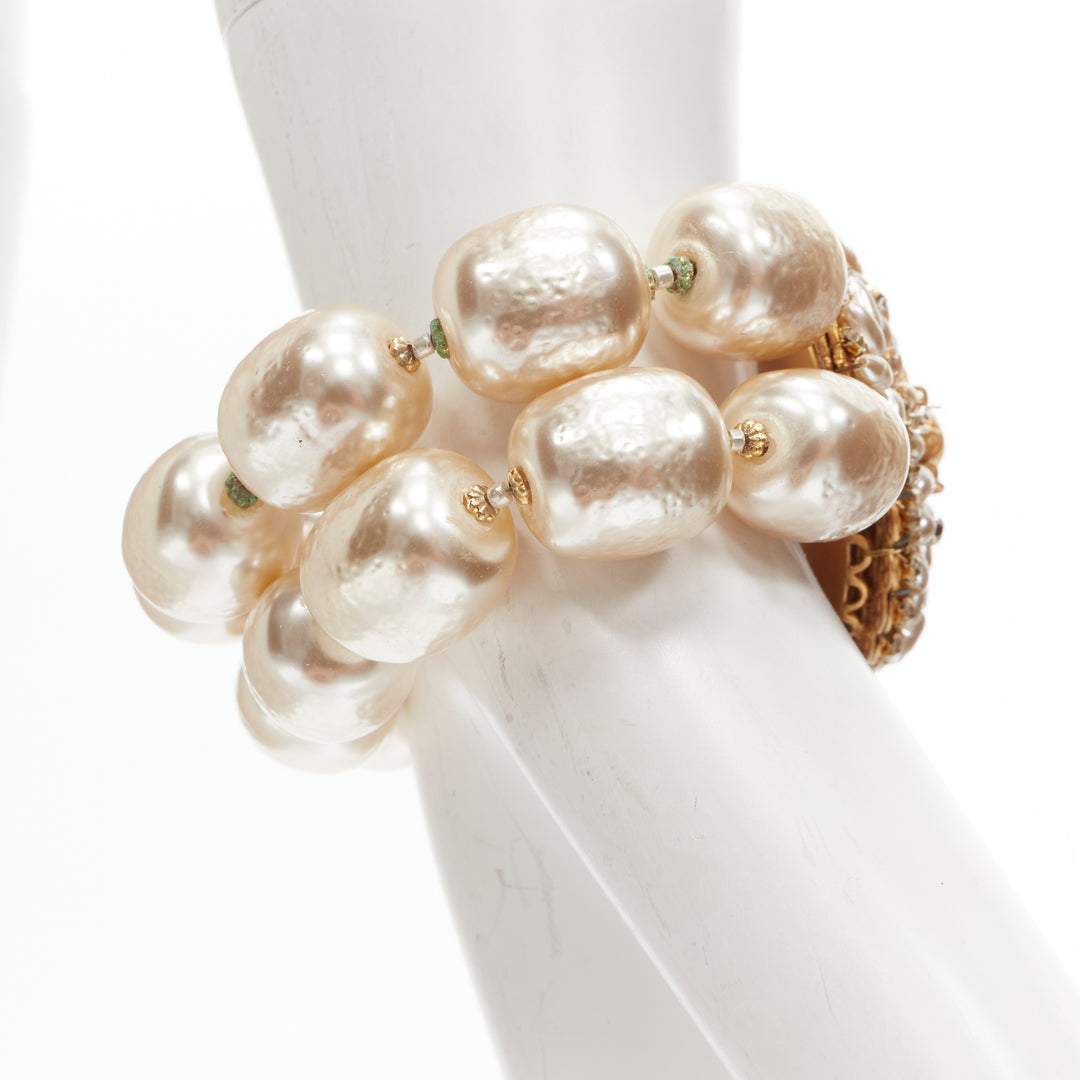 MIRIAM HASKELL baroque faux pearl chain statement cocktail bracelet