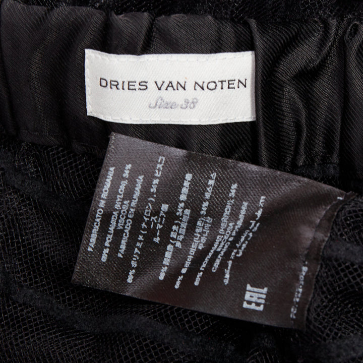 DRIES VAN NOTEN black flocked mesh striped sheer straight leg pants FR38 M