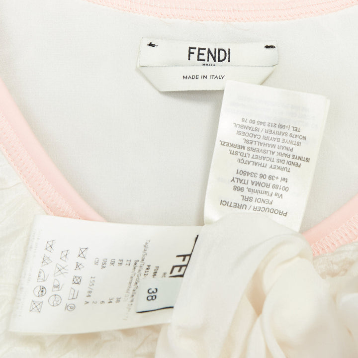 FENDI white pink black silk blend cloque babydoll tent dress IT38 XS