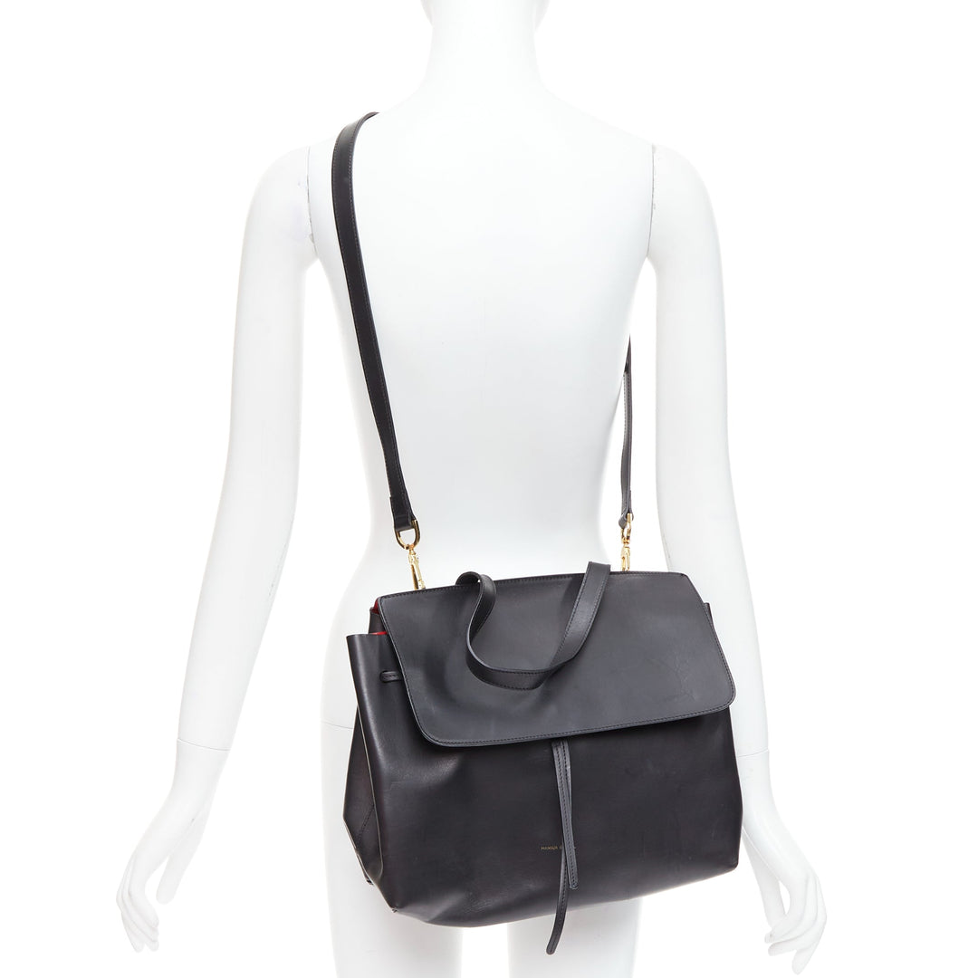 MANSUR GAVRIEL Lady black calfskin flap crossbody top handle messenger bag