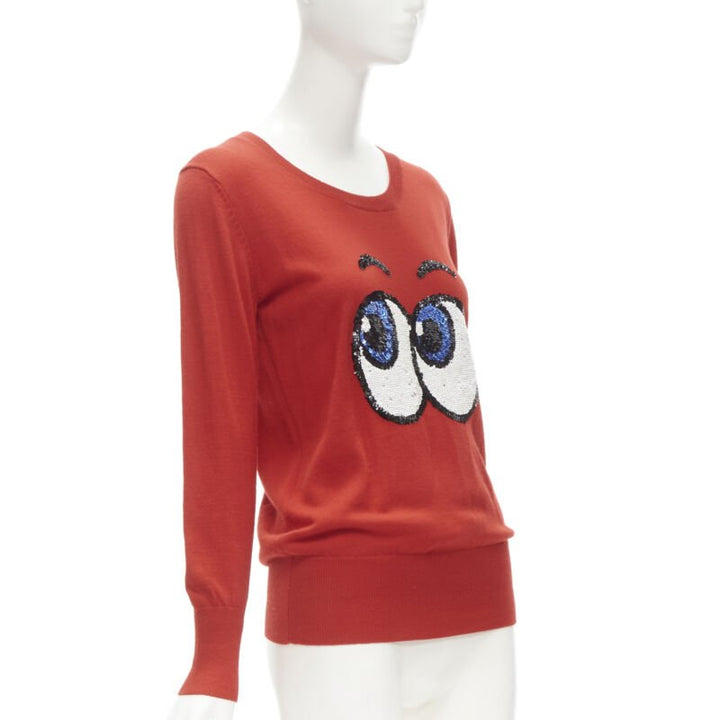 MARKUS LUPFER comic eyes sequins red pullover sweater XS